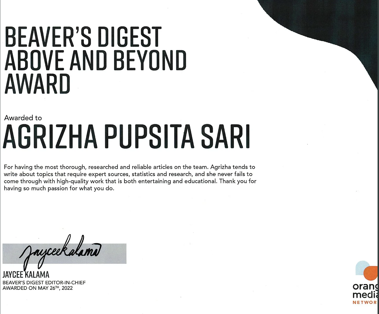 Above and Beyond certificate