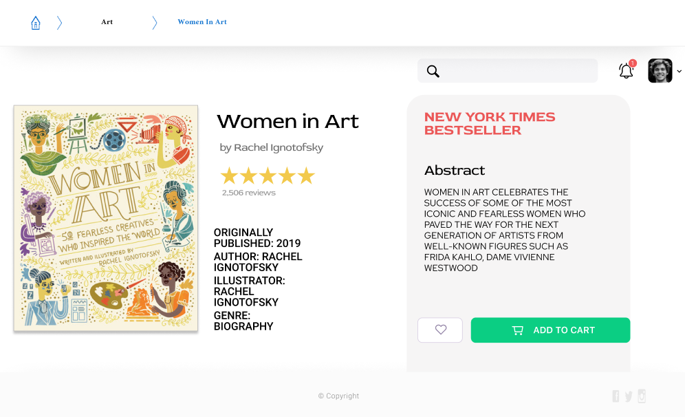 Detail view for 'Women in Art' with description and reviews